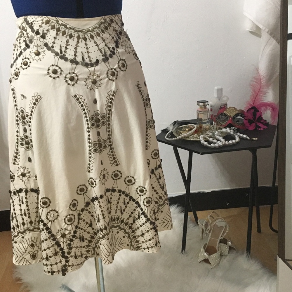 Tan & bronze skirt with stud and sequin detailing
